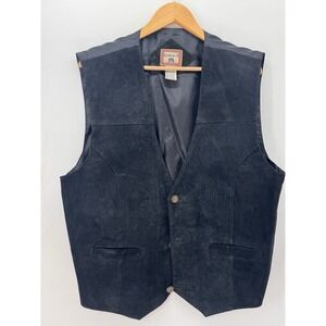 Company B Men's XL Genuine Leather Vest Western Cowboy Biker Ranch Rodeo Black